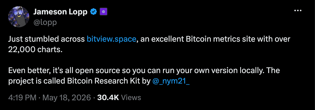 Jameson Lopp's post recommending Bitview and the Bitcoin Research Kit